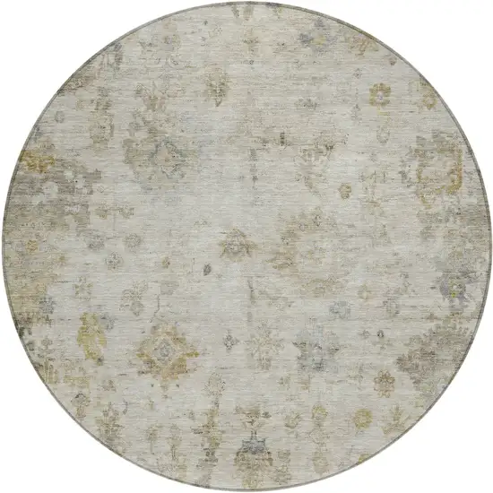 8' Taupe And Blue Round Floral Washable Indoor Outdoor Area Rug Photo 2