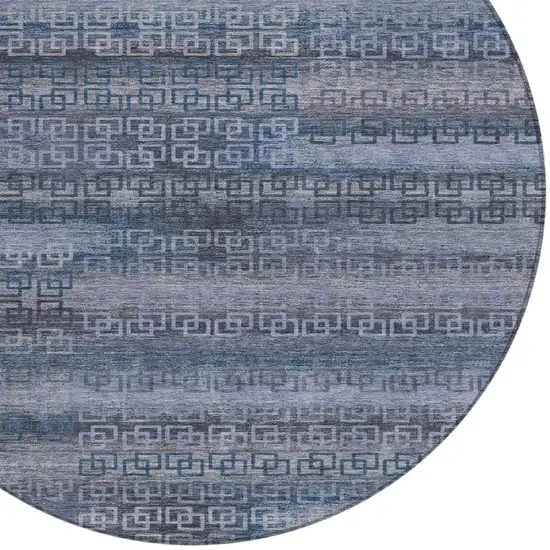 8' Taupe And Blue Round Striped Washable Indoor Outdoor Area Rug Photo 8