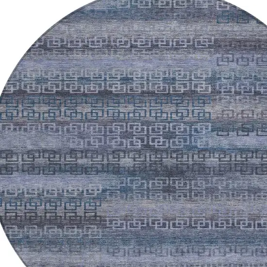8' Taupe And Blue Round Striped Washable Indoor Outdoor Area Rug Photo 4