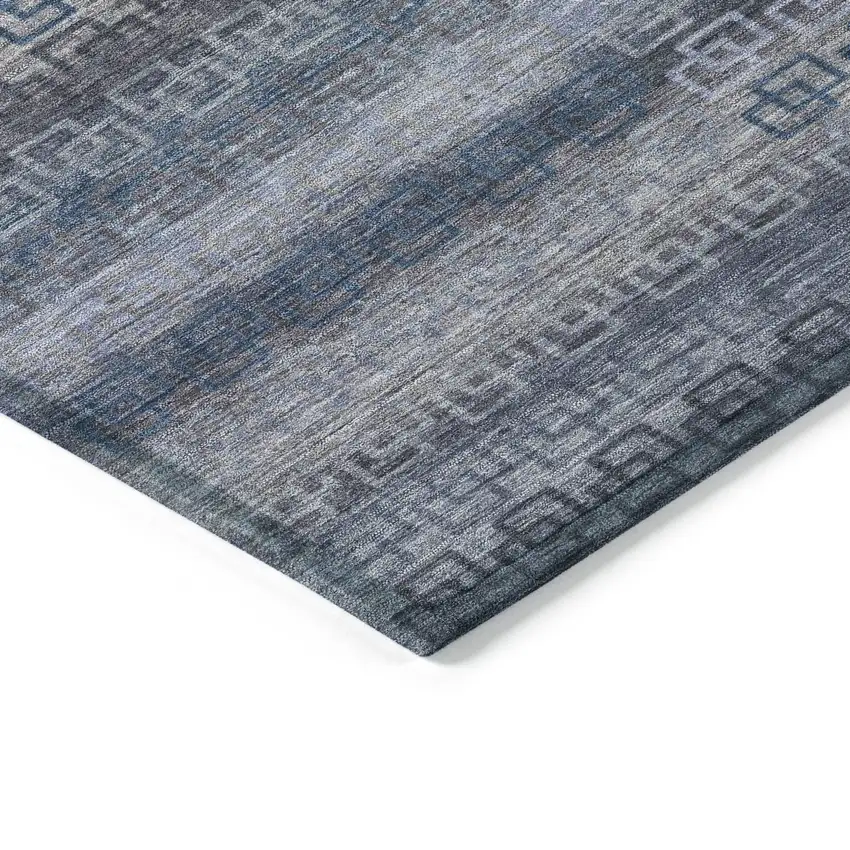 8' Taupe And Blue Round Striped Washable Indoor Outdoor Area Rug Photo 7