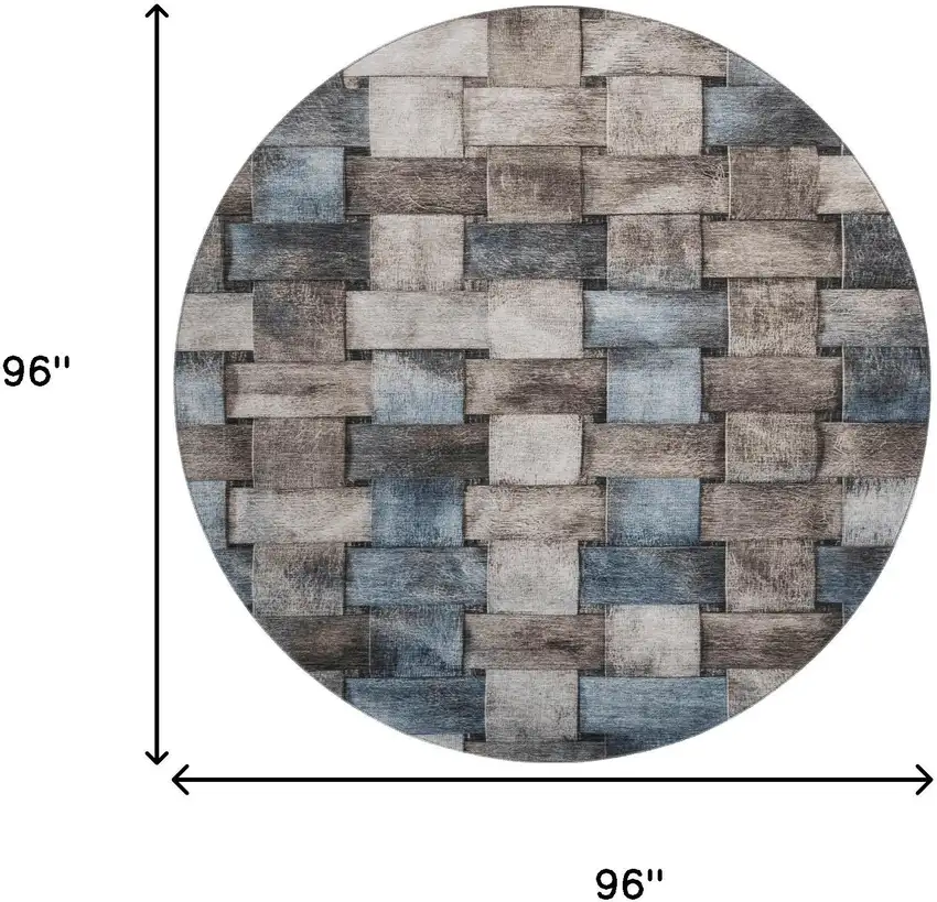 8' Taupe And Blue Striped Washable Round Rug With UV Protection Photo 9