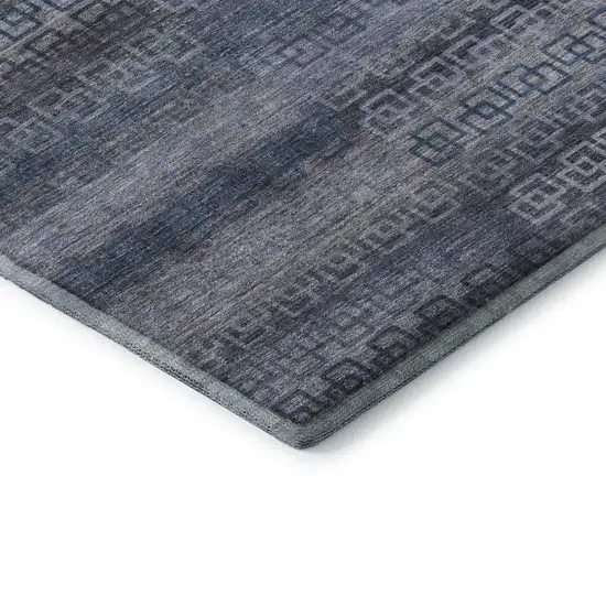 8' Taupe And Blue Striped Washable Round Rug With UV Protection Photo 6