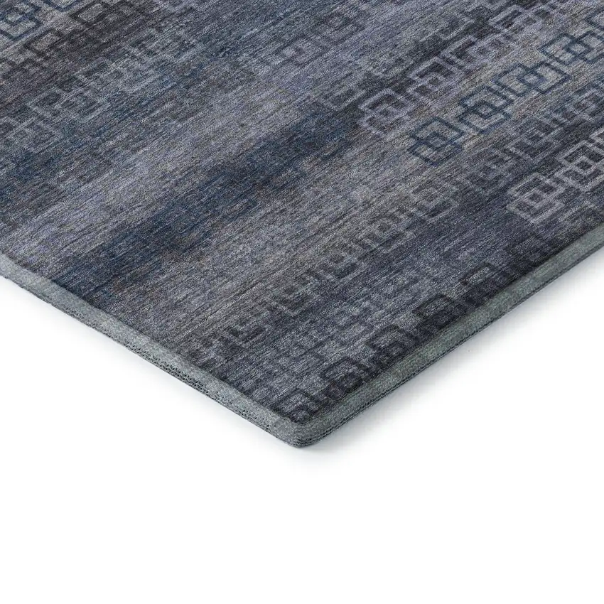 8' Taupe And Blue Striped Washable Round Rug With UV Protection Photo 6