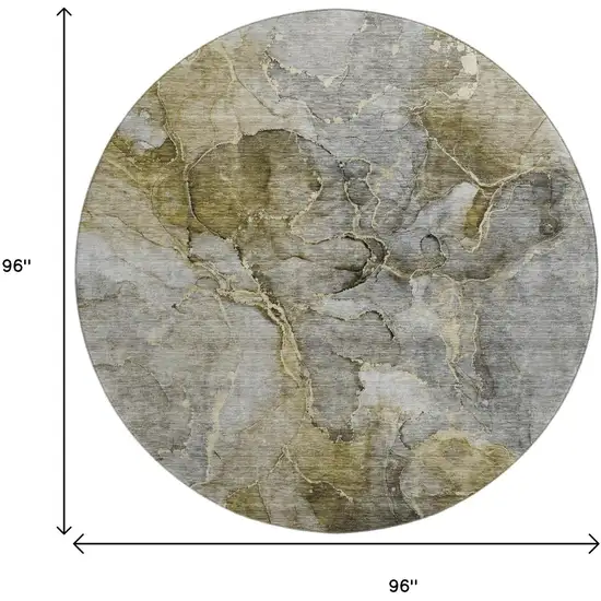 8' Taupe And Brown Abstract Washable Round Rug With UV Protection Photo 5