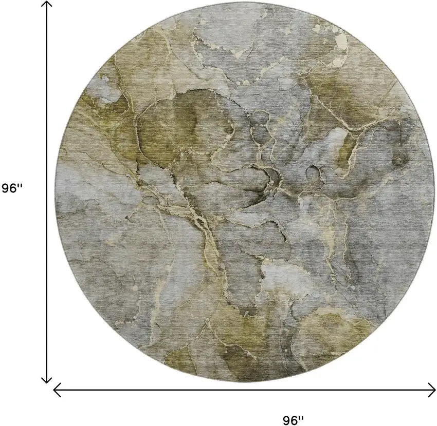 8' Taupe And Brown Abstract Washable Round Rug With UV Protection Photo 5