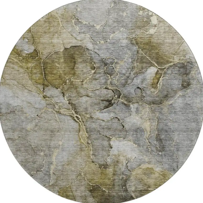 8' Taupe And Brown Abstract Washable Round Rug With UV Protection Photo 1