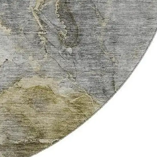 8' Taupe And Brown Abstract Washable Round Rug With UV Protection Photo 3