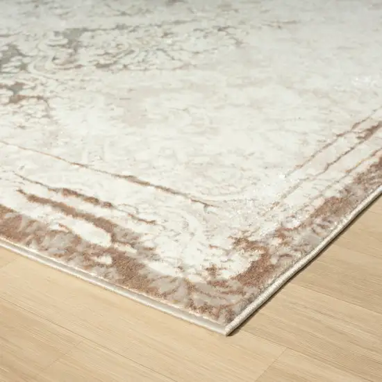 8' Taupe And Brown Damask Runner Rug Photo 4