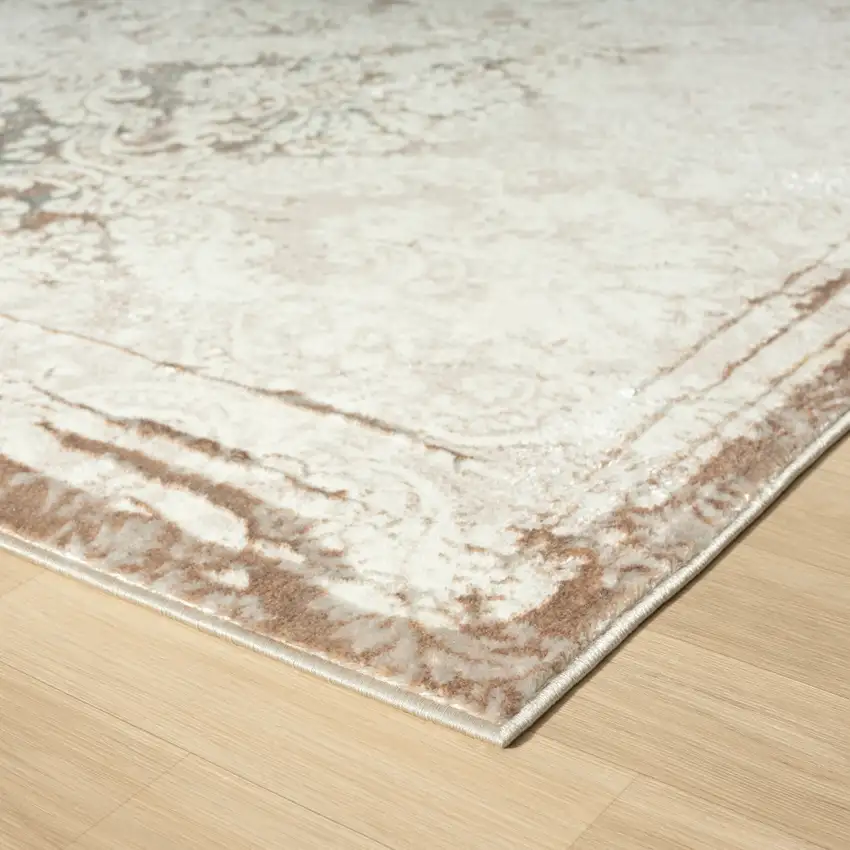 8' Taupe And Brown Damask Runner Rug Photo 4