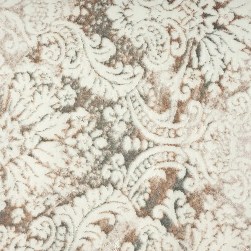 8' Taupe And Brown Damask Runner Rug Photo 6
