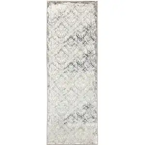 Photo of 8' Taupe And Brown Damask Runner Rug