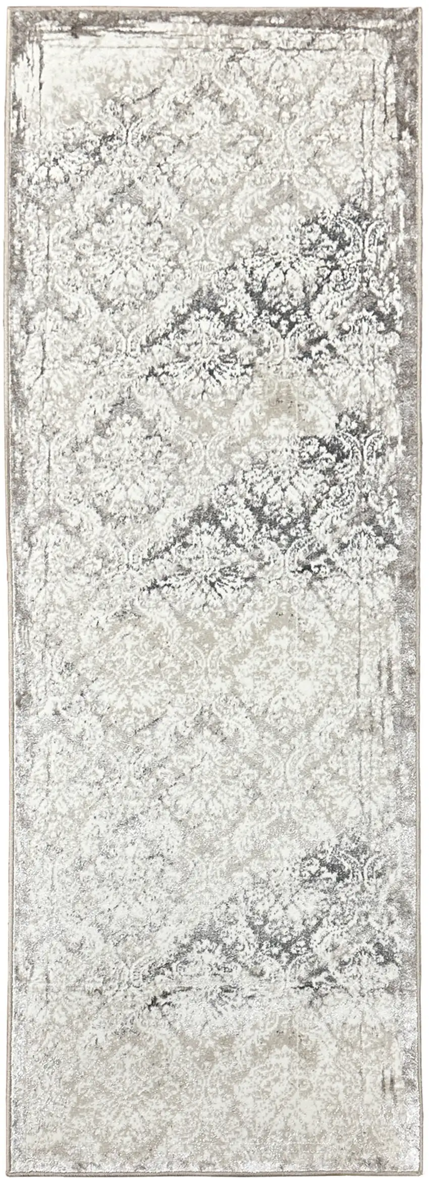 8' Taupe And Brown Damask Runner Rug Photo 1
