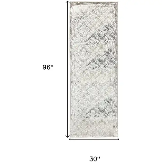 8' Taupe And Brown Damask Runner Rug Photo 7