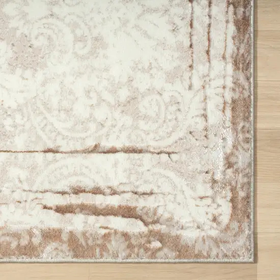 8' Taupe And Brown Damask Runner Rug Photo 5
