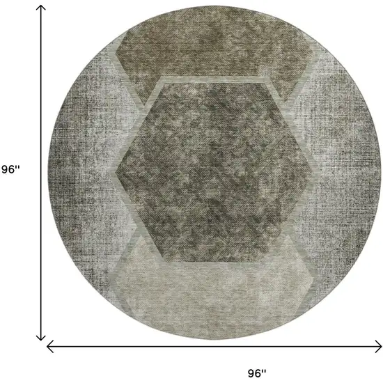 8' Taupe And Brown Geometric Washable Round Rug With UV Protection Photo 6