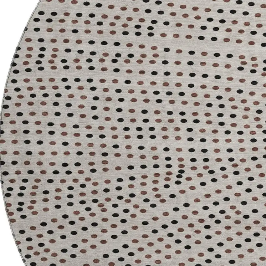 8' Taupe And Brown Polka Dot Washable Round Rug With UV Protection Photo 3