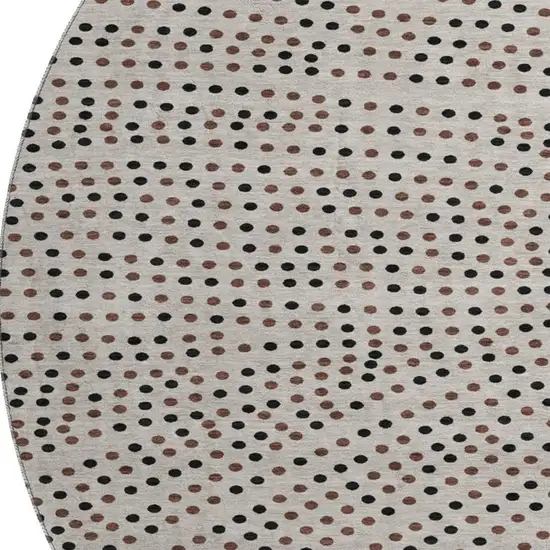 8' Taupe And Brown Polka Dot Washable Round Rug With UV Protection Photo 3