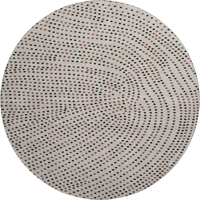 8' Taupe And Brown Polka Dot Washable Round Rug With UV Protection Photo 1