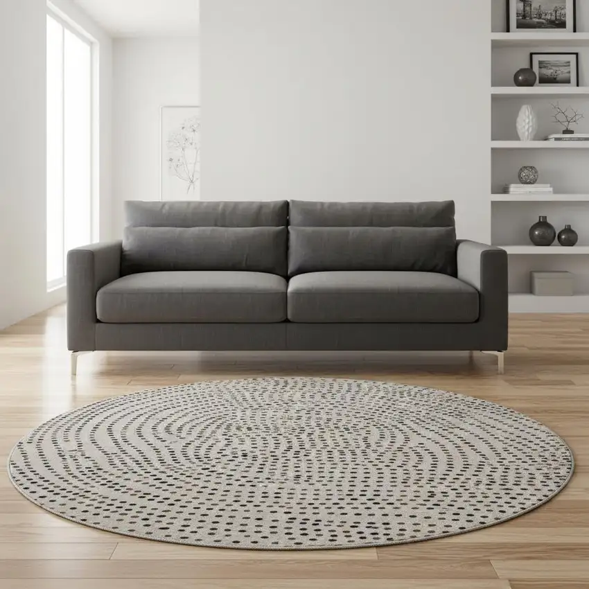 8' Taupe And Brown Polka Dot Washable Round Rug With UV Protection Photo 2