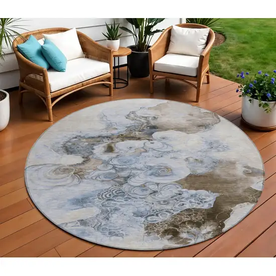 8' Taupe And Brown Round Abstract Washable Indoor Outdoor Area Rug Photo 2