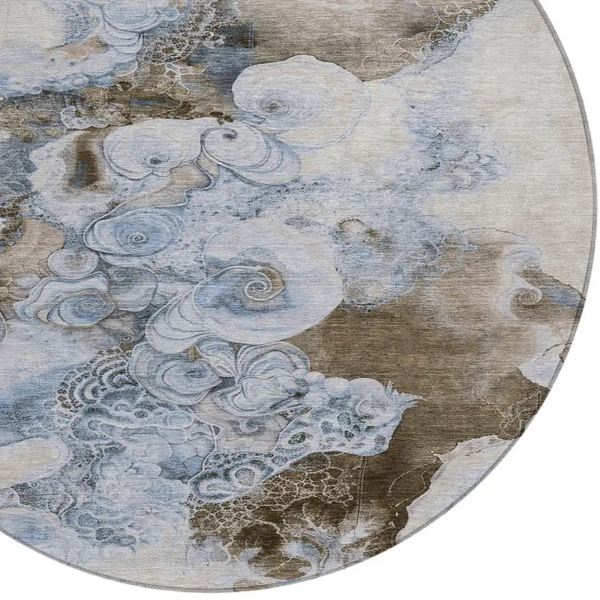 8' Taupe And Brown Round Abstract Washable Indoor Outdoor Area Rug Photo 8