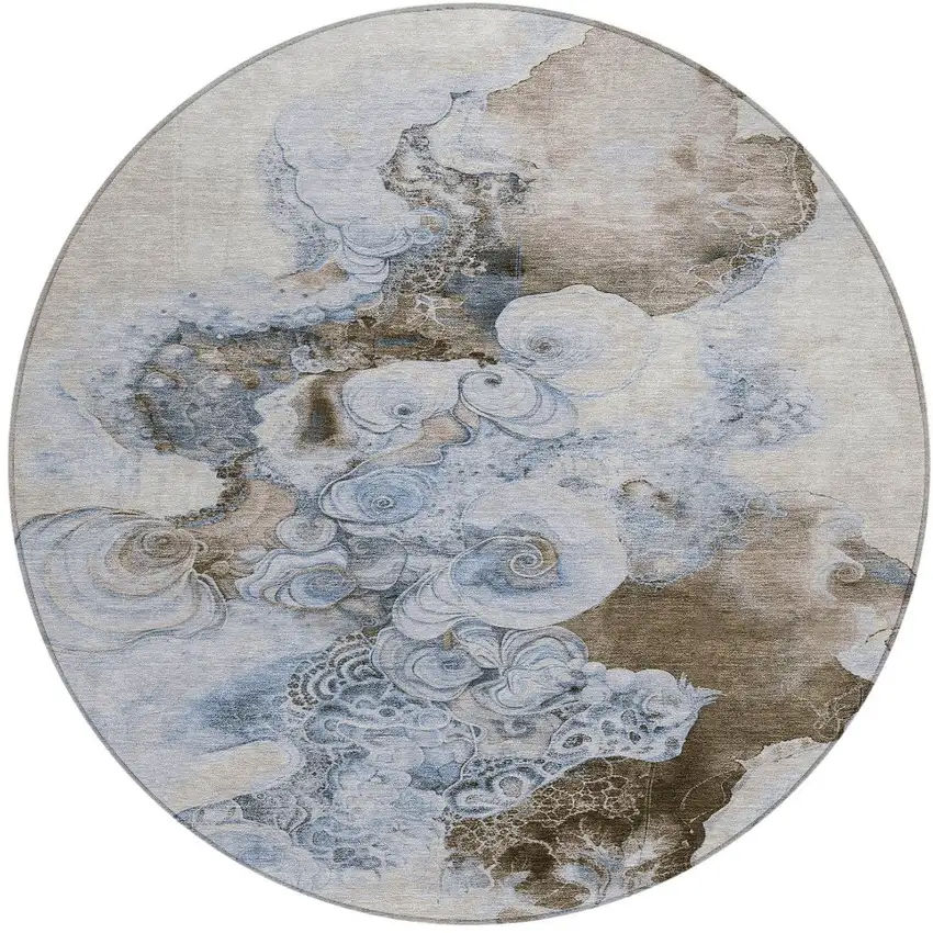 8' Taupe And Brown Round Abstract Washable Indoor Outdoor Area Rug Photo 3