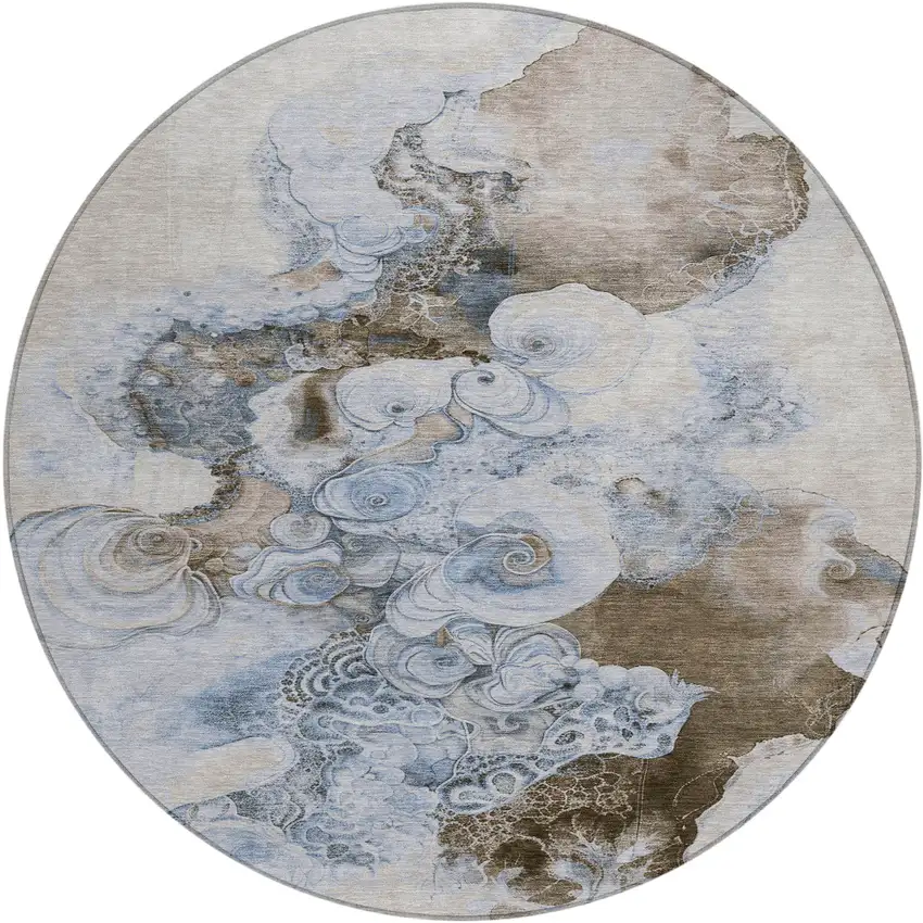 8' Taupe And Brown Round Abstract Washable Indoor Outdoor Area Rug Photo 1