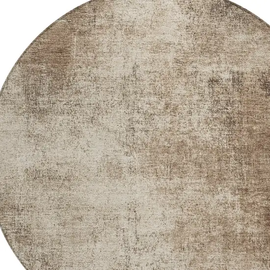 8' Taupe And Brown Round Abstract Washable Indoor Outdoor Area Rug Photo 7