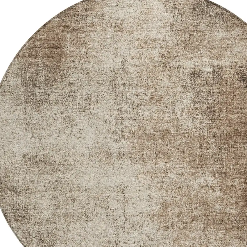 8' Taupe And Brown Round Abstract Washable Indoor Outdoor Area Rug Photo 7