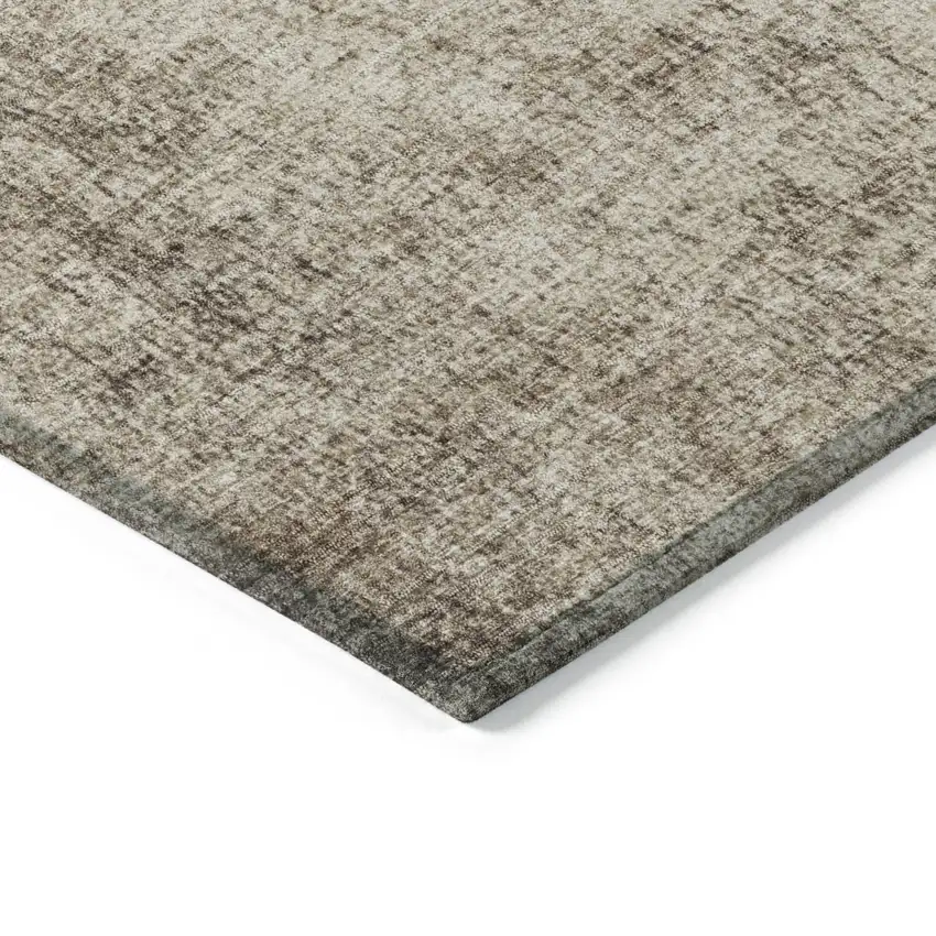 8' Taupe And Brown Round Abstract Washable Indoor Outdoor Area Rug Photo 9
