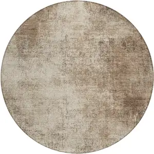 Photo of 8' Taupe And Brown Round Abstract Washable Indoor Outdoor Area Rug