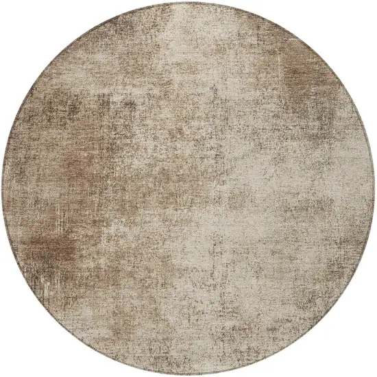 8' Taupe And Brown Round Abstract Washable Indoor Outdoor Area Rug Photo 3