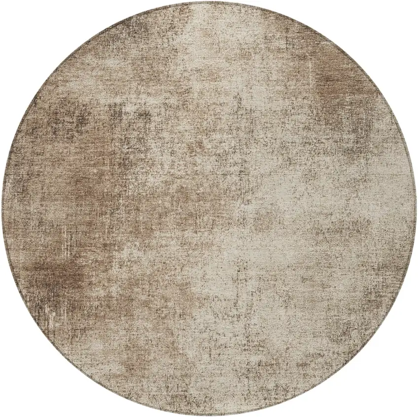 8' Taupe And Brown Round Abstract Washable Indoor Outdoor Area Rug Photo 3