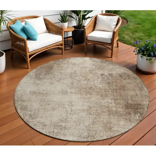8' Taupe And Brown Round Abstract Washable Indoor Outdoor Area Rug Photo 2