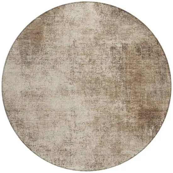 8' Taupe And Brown Round Abstract Washable Indoor Outdoor Area Rug Photo 4
