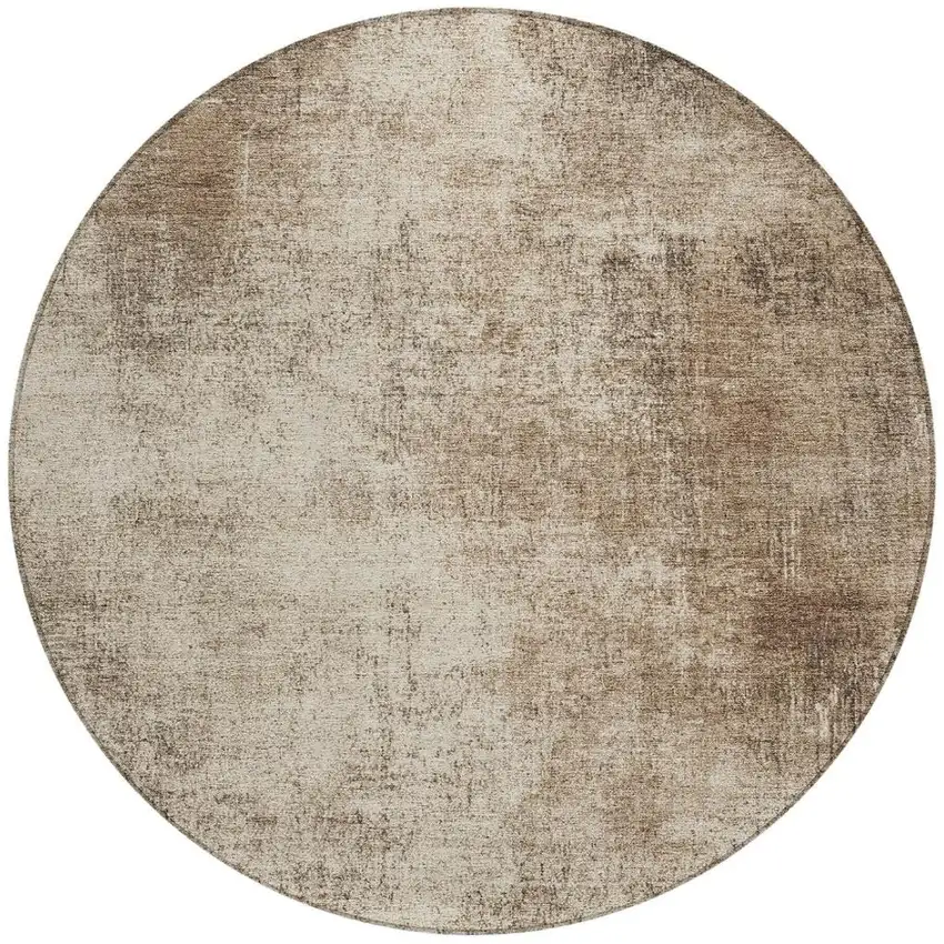8' Taupe And Brown Round Abstract Washable Indoor Outdoor Area Rug Photo 4