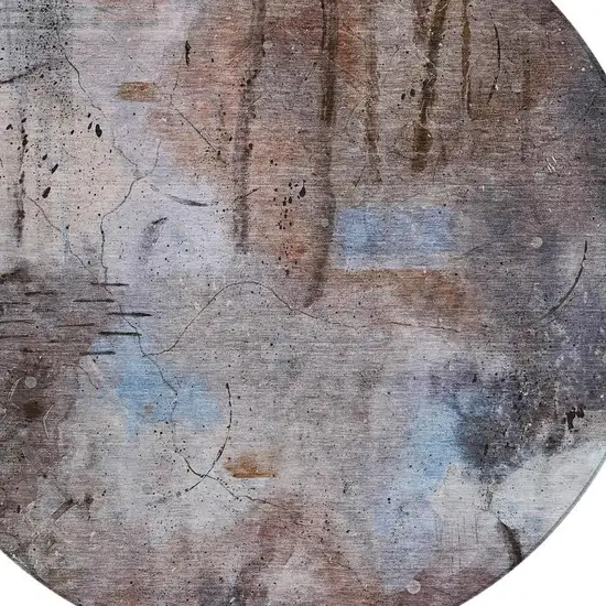 8' Taupe And Brown Round Abstract Washable Indoor Outdoor Area Rug Photo 4
