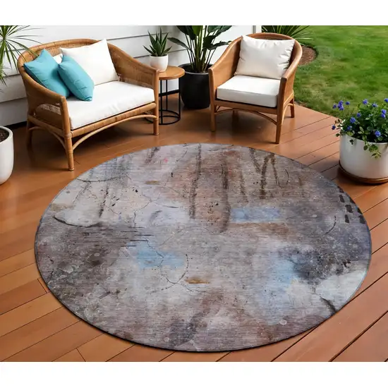 8' Taupe And Brown Round Abstract Washable Indoor Outdoor Area Rug Photo 2