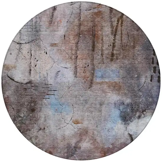 8' Taupe And Brown Round Abstract Washable Indoor Outdoor Area Rug Photo 3