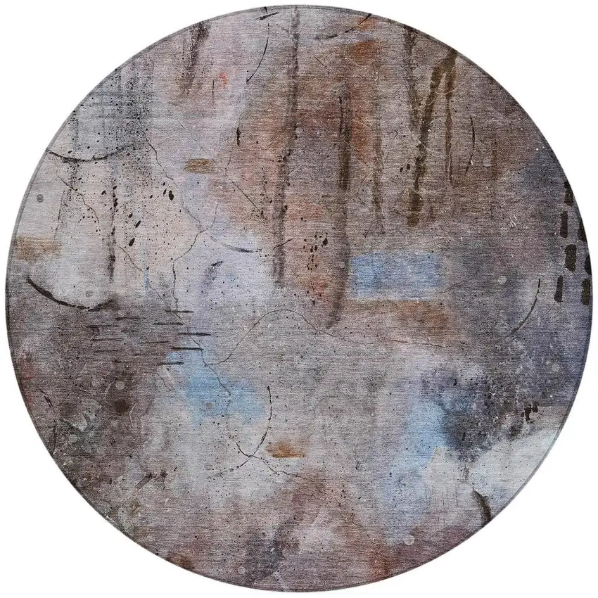 8' Taupe And Brown Round Abstract Washable Indoor Outdoor Area Rug Photo 3