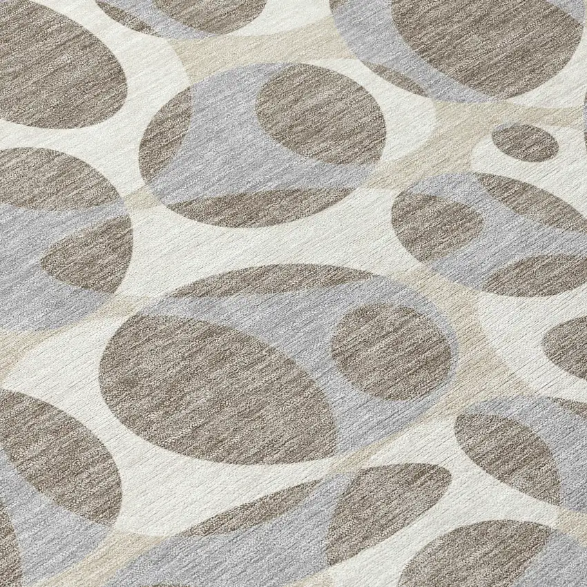 8' Taupe And Brown Round Abstract Washable Indoor Outdoor Area Rug Photo 7
