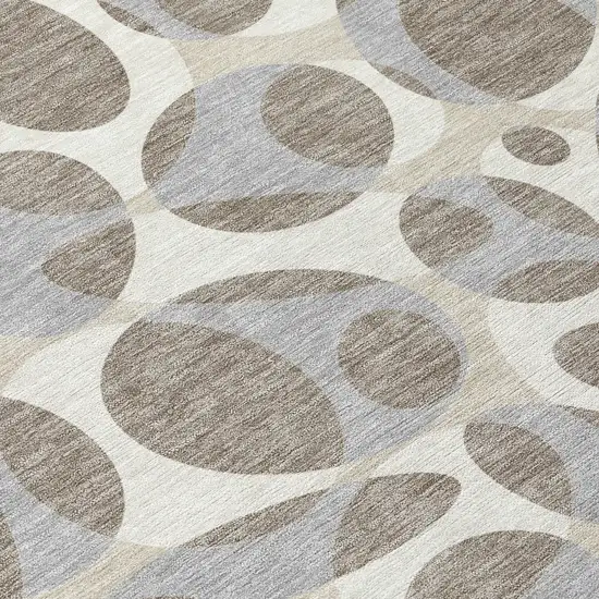 8' Taupe And Brown Round Abstract Washable Indoor Outdoor Area Rug Photo 7