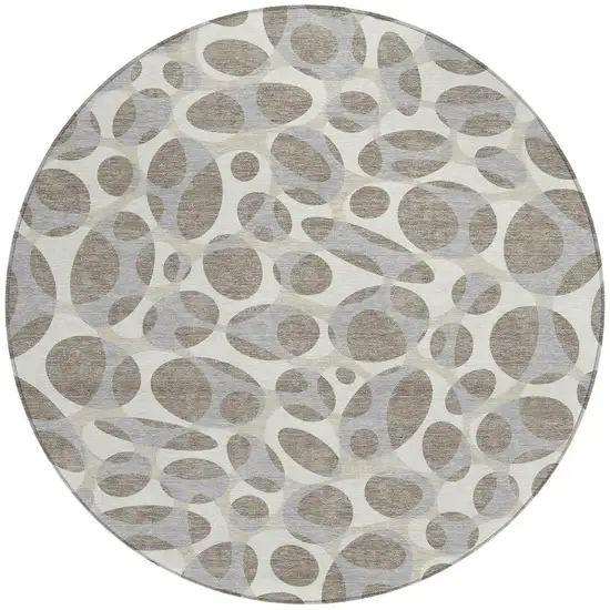 8' Taupe And Brown Round Abstract Washable Indoor Outdoor Area Rug Photo 3