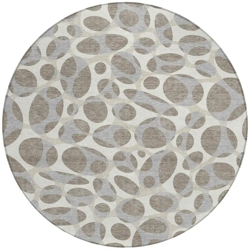 8' Taupe And Brown Round Abstract Washable Indoor Outdoor Area Rug Photo 3