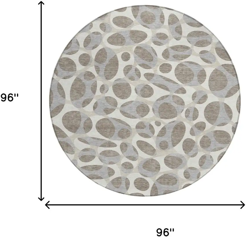 8' Taupe And Brown Round Abstract Washable Indoor Outdoor Area Rug Photo 8