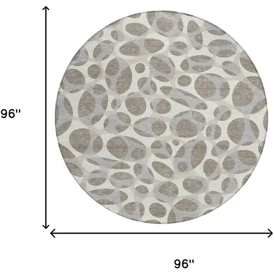 8' Taupe And Brown Round Abstract Washable Indoor Outdoor Area Rug Photo 8