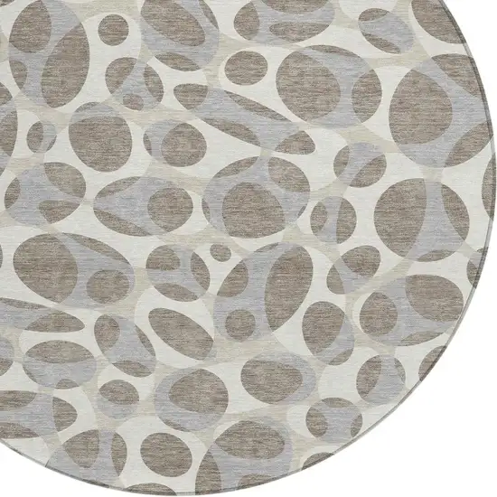 8' Taupe And Brown Round Abstract Washable Indoor Outdoor Area Rug Photo 2