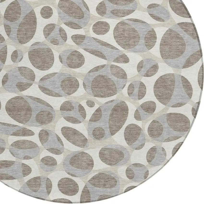 8' Taupe And Brown Round Abstract Washable Indoor Outdoor Area Rug Photo 2