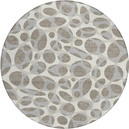 8' Taupe And Brown Round Abstract Washable Indoor Outdoor Area Rug Photo 1