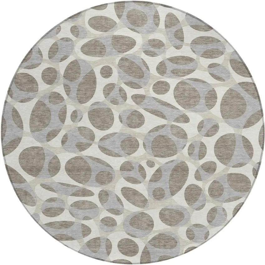 8' Taupe And Brown Round Abstract Washable Indoor Outdoor Area Rug Photo 1